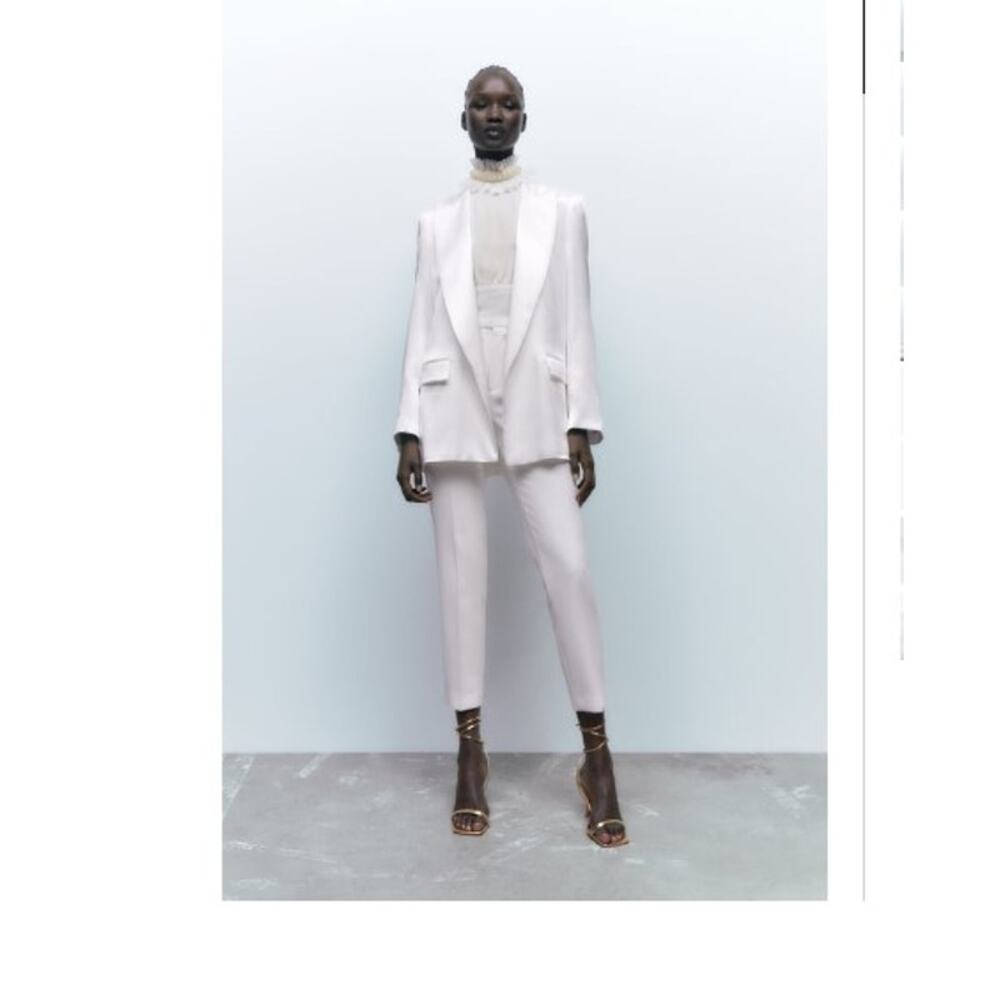 Zara Oversized Satin Effect Blazer Jacket Oyster White Size Medium